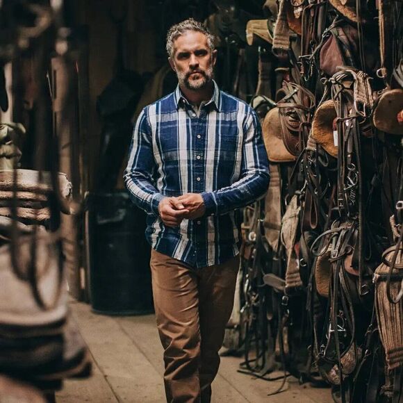 NWOT Taylor Stitch x Stetson The California Indigo Plaid Sz38 Chest 40 Blue - Picture 1 of 11